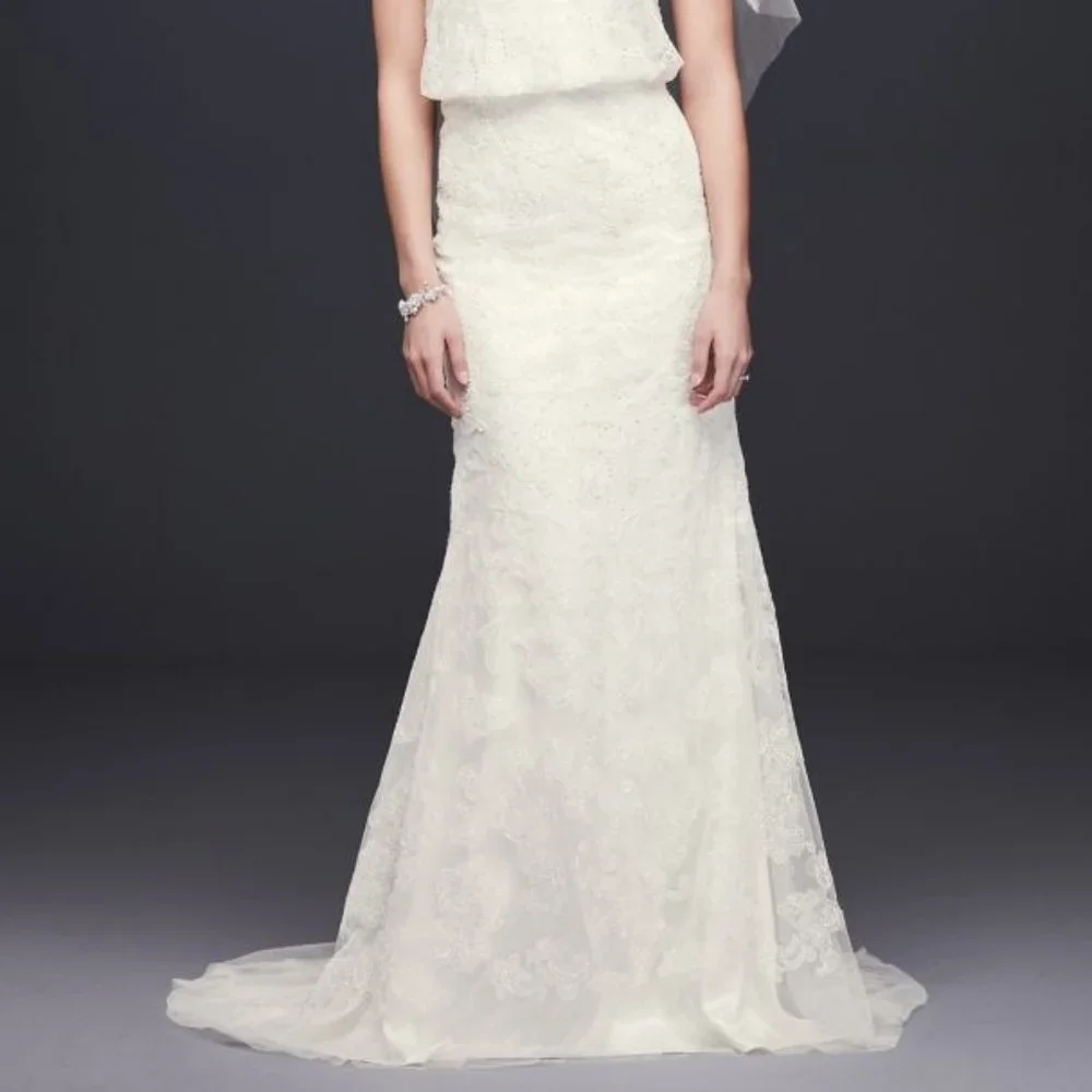 Melissa Sweet Beaded Blouson Two-Piece Sheath Wedding Dress Ivory size 6 - Picture 4 of 6